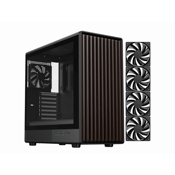 DIYPC DIY-ATX08-Wood Black USB3.0 /Type C ATX Mid Tower Gaming Computer Case w/ Tempered Glass Side Panel and Walnut Wood Front Panel