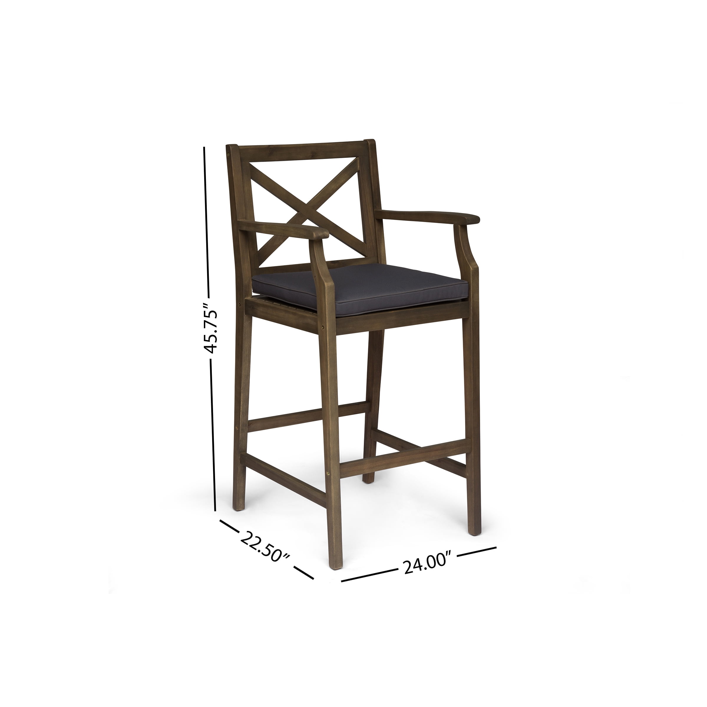 Noble House Perla Outdoor Acacia Wood Barstools Gray and Dark Gray (Set of 4)