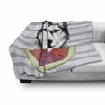 thumbnail image 3 of Alaskan Malamute Soft Flannel Fleece Throw Blanket, Animal Eating Watermelon Slice Fresh Summer Themed Striped Artwork, Cozy Plush for Indoor and Outdoor Use, 70" x 90", Multicolor, by Ambesonne, 3 of 6