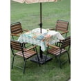 thumbnail image 4 of Outdoor Tablecloth with Umbrella Hole for Patio/Picnic/Party/Camping, Nautical Coastal Waterproof Table Cloth Square Cover Washable, Summer Sea Corals Shells Starfish Green Plaid (60"x 60"), 4 of 8