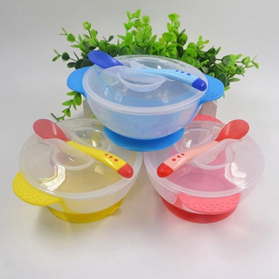 6xNon Spill Baby Suction Bowl Tableware Set Temperature Color Changing Spoon 