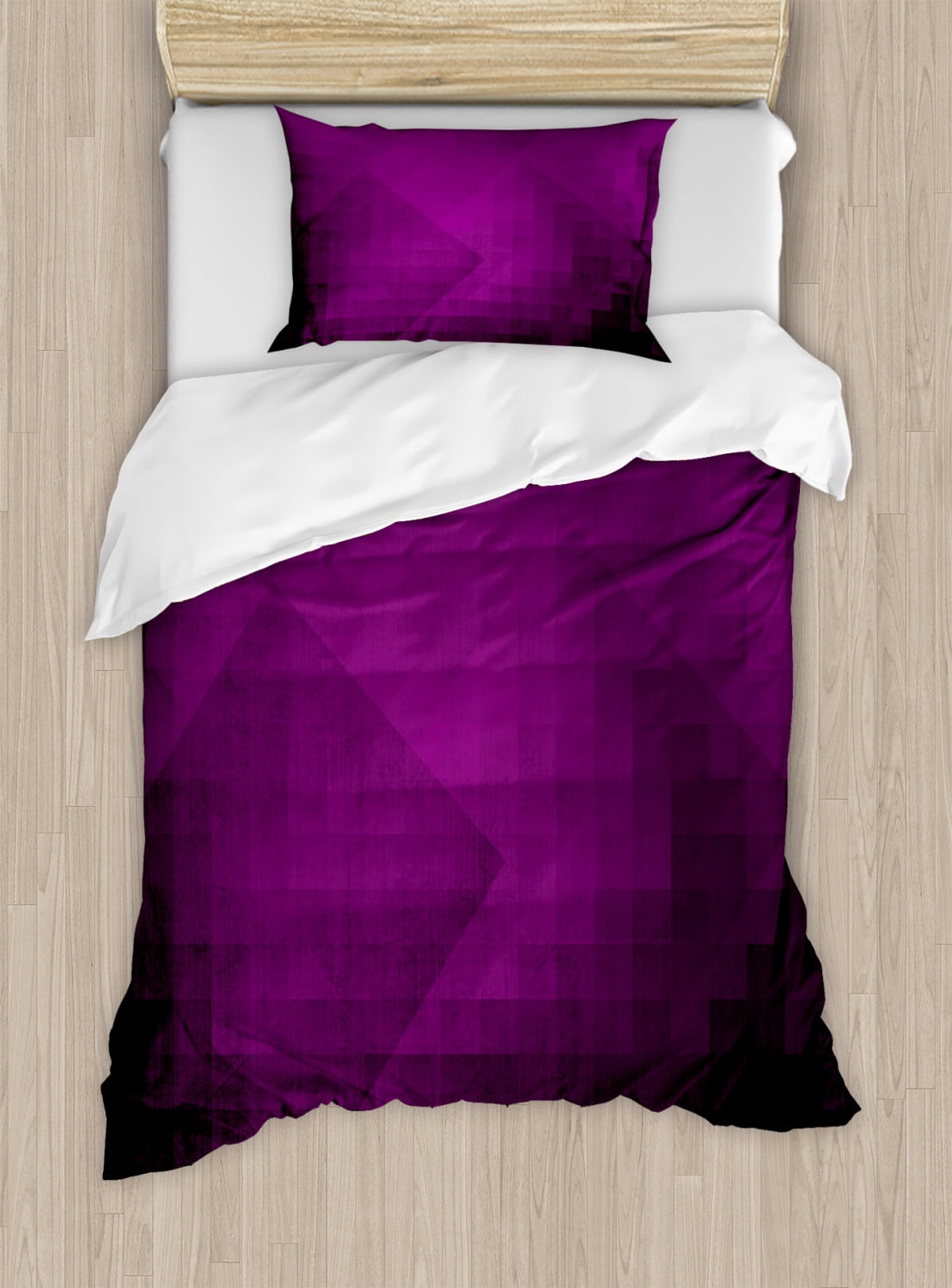 Eggplant Duvet Cover Set, Abstract Purple Squares in Faded Color Scheme