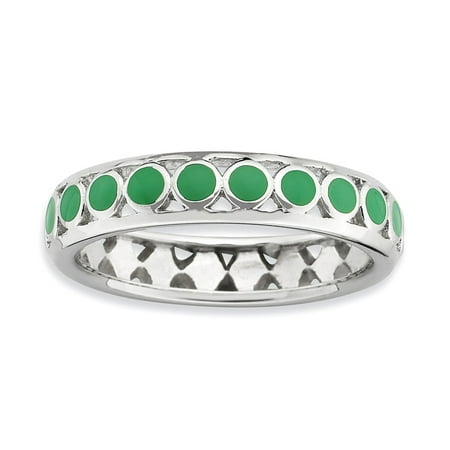 Circle Green Ring - Roy Rose Jewelry Sterling Silver Stackable Expressions Green Circles Enameled Ring Size 8