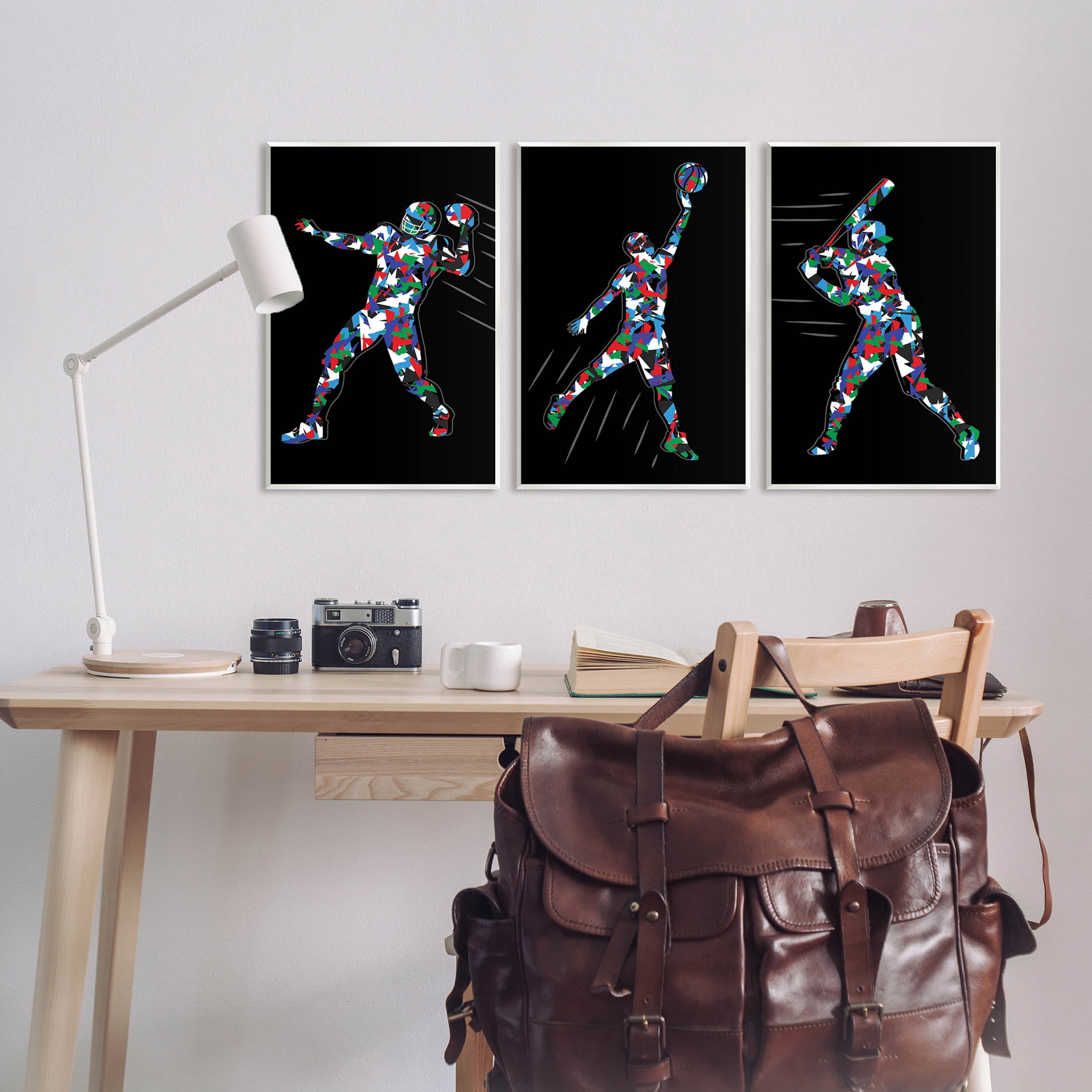 Stupell Industries Geometric Pattern Sports Players Graphic Art Unframed Art Print Wall Art, Set of 3, Design by Arrolynn Weiderhold