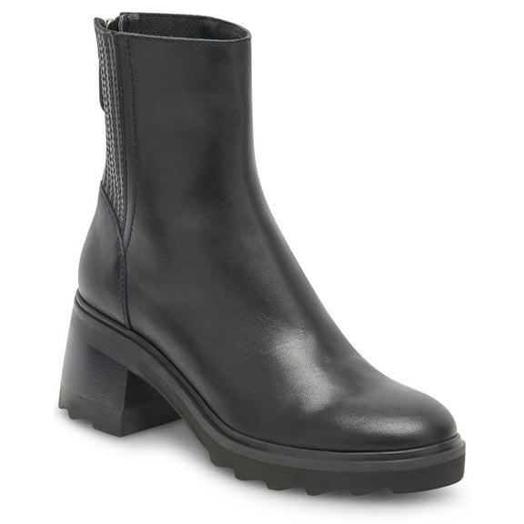 Dolce Vita Martey H2O Women 7.5 Black Leather Lug Sole Block Heel Bootie ZPO2370