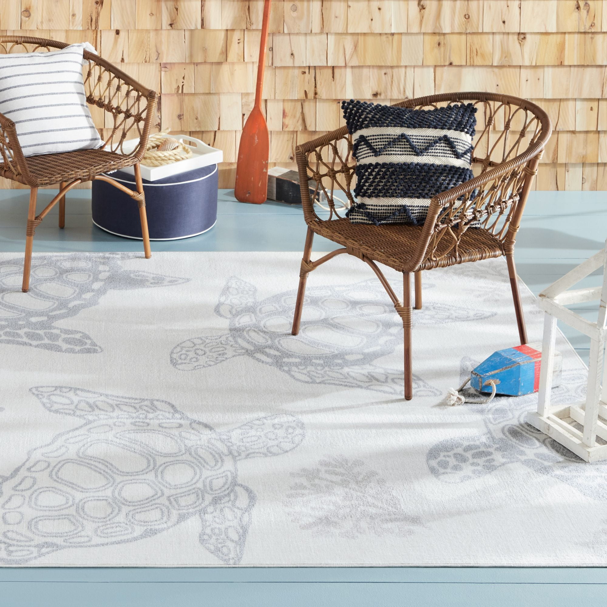Home Dynamix Marine Sea Turtle Coastal Animal Indoor/Outdoor Area Rug, Ivory/Grey, 7'10"x10'2"