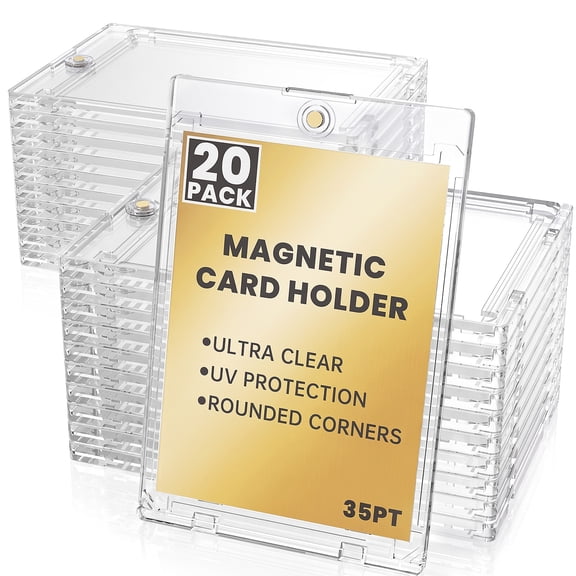 XUEYU 20-pack Magnetic Card Holder for Trading Cards, 35pt One Touch Hard Plastic Card Protector, U-V Resistant Magnetic Card Case for Sports, Baseball, Football, Standard Game Cards Display
