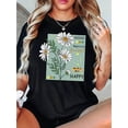 thumbnail image 1 of Camiseta de algodón con estampado floral para mujer, cuello redondo, manga corta, informal, con estampado de margaritas, cómoda y para todas las estaciones., 1 of 6