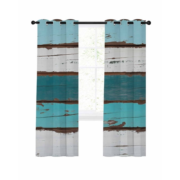 Turquoise Teal Blackout Curtains 90 Inches Long for Bedroom, Farmhouse Retro Ombre Wooden Grain Thermal Insulated Room Darkening Black Out Window Curtain Panels Grommet Drapes for Living Room
