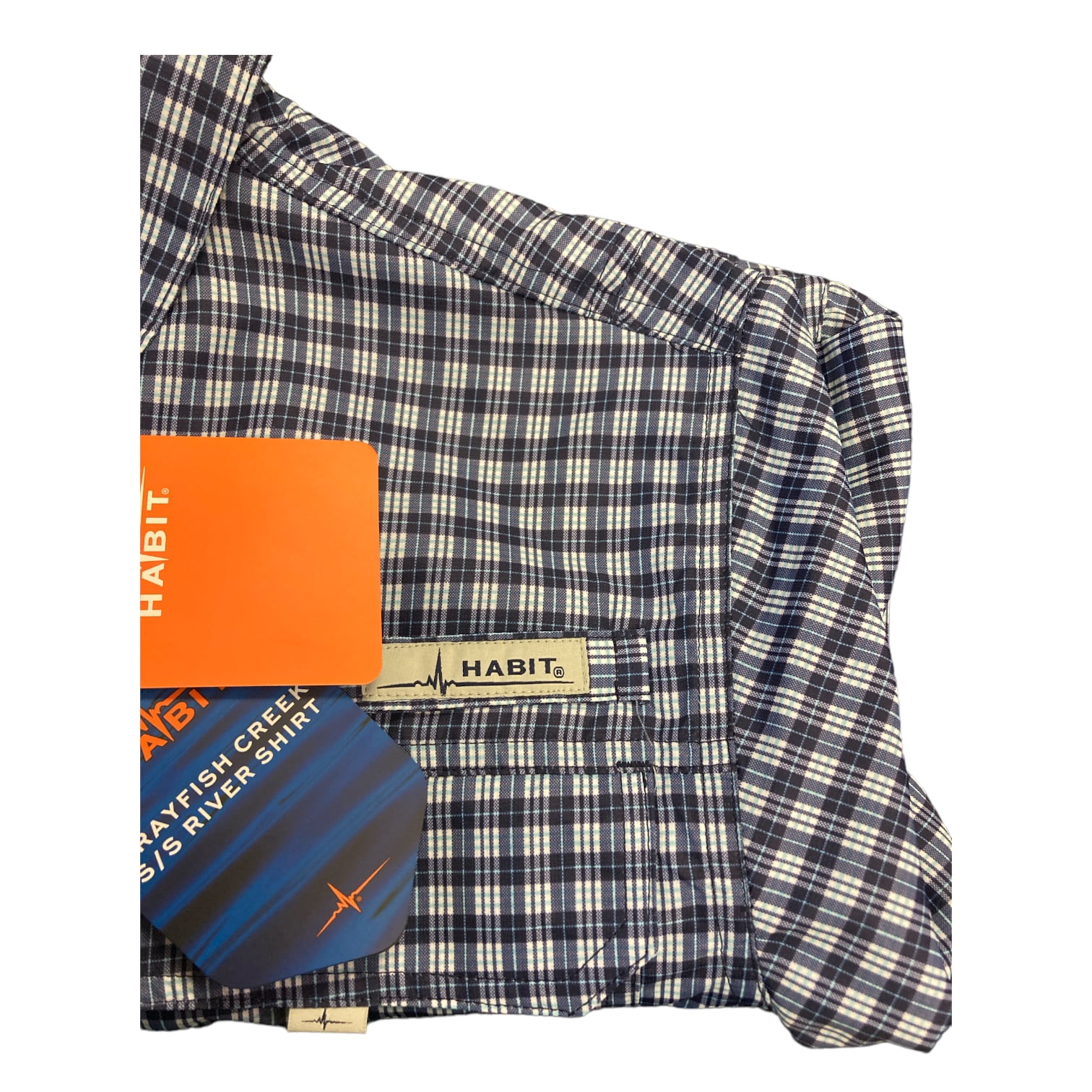 Habit Men's UPF40+ Crayfish Creek Short Sleeve River Shirt (Inshore Plaid/Maritime  Blue, S) 