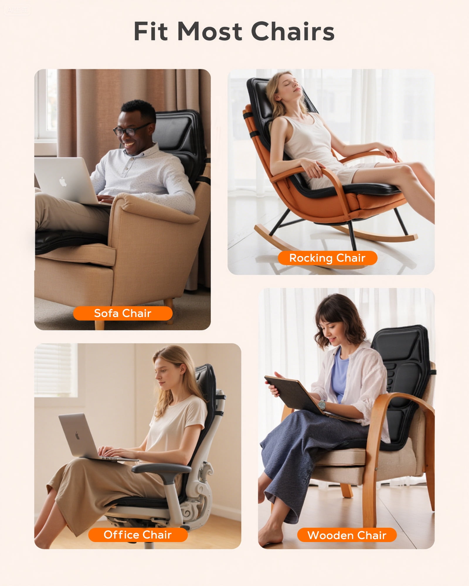 BOKYAN Back Massager, Electric Full Body Massager with Heat, Seat Cushion Massager Vibration Chair Pad for Home Car, Gifts