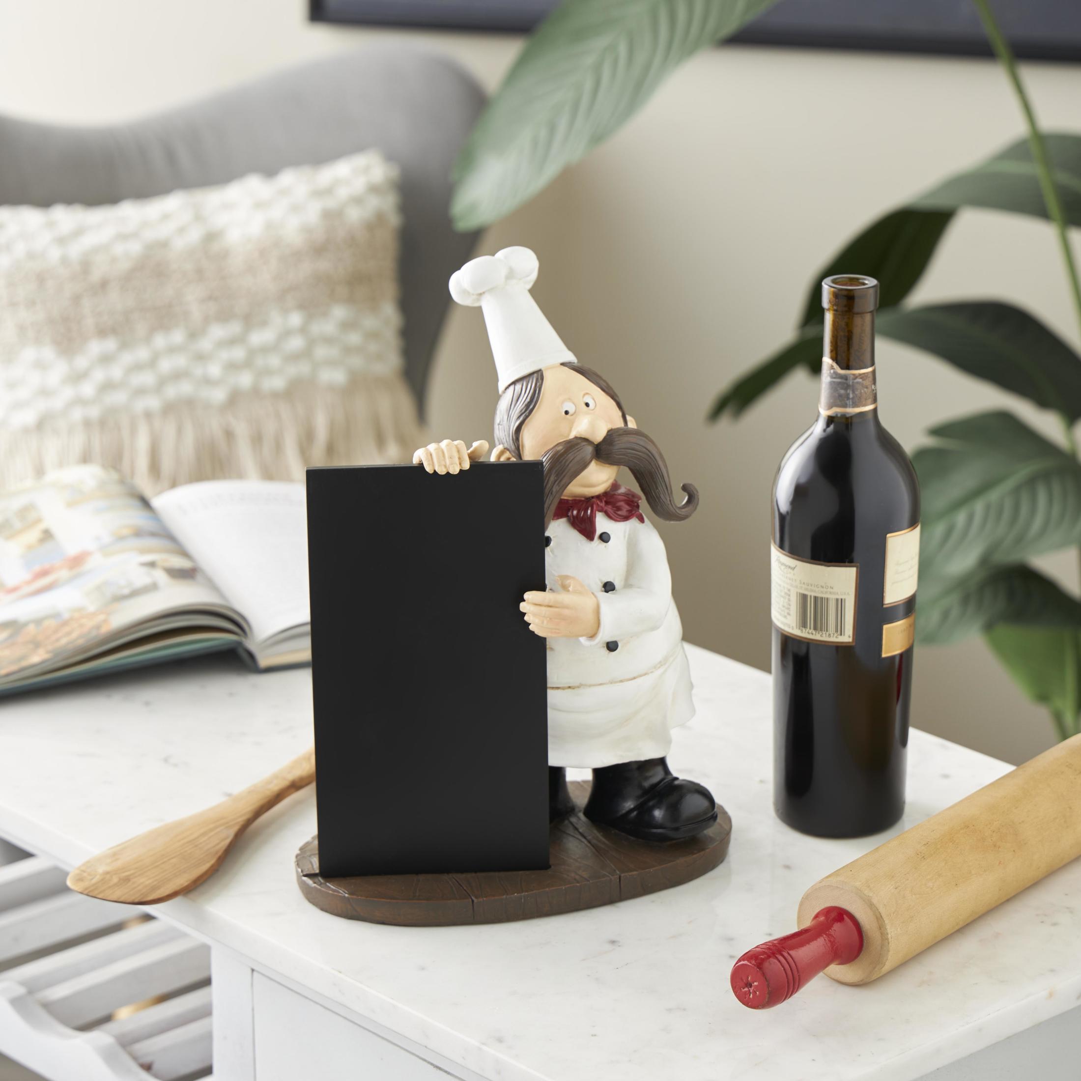 9" x 13" Black Polystone Chef Sculpture with Chalkboard, by DecMode