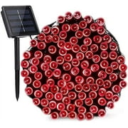 RELIGHTABLE Red Solar Outdoor String Christmas Lights 64Ft 200 LED Patio Lighting for Yard Gazebo Party Wedding Tents Porch Xmas Garden Backyard Tree Decorations Balcony Decor Lights 200RX1