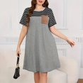 thumbnail image 2 of Drses Summer Dresses for Women 2024 Women's Fashion Large Size Short Sleeve Round Neck Streak Dresses Women's Casual Dresses, 2 of 7