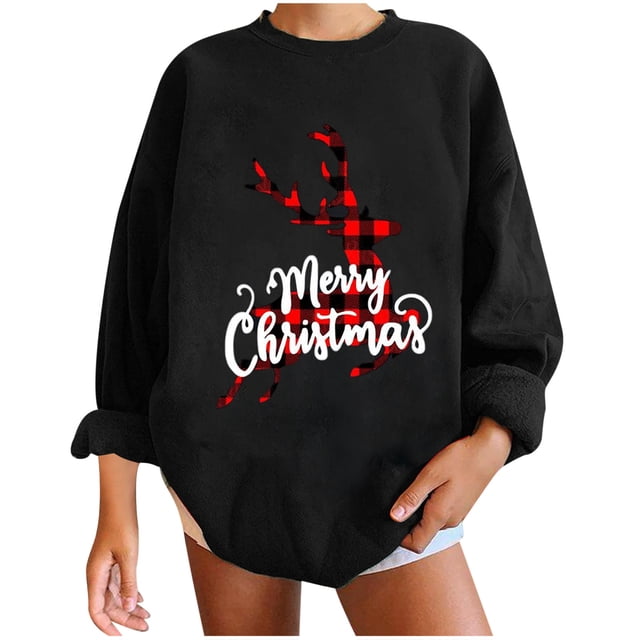 Lolmot Chandails de Noël Mode pour Femmes Décontractés à Manches Longues Imprimés Hauts pour Dames