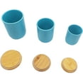 thumbnail image 3 of First of a Kind Kitchen Canisters - Blue Stoneware Canisters with Bamboo Lids, Set of 3 Storage Canister Container Set - Honeycomb Design, Ceramic Food Canister Jars for Tea, Sugar & Flour Storage, 3 of 5