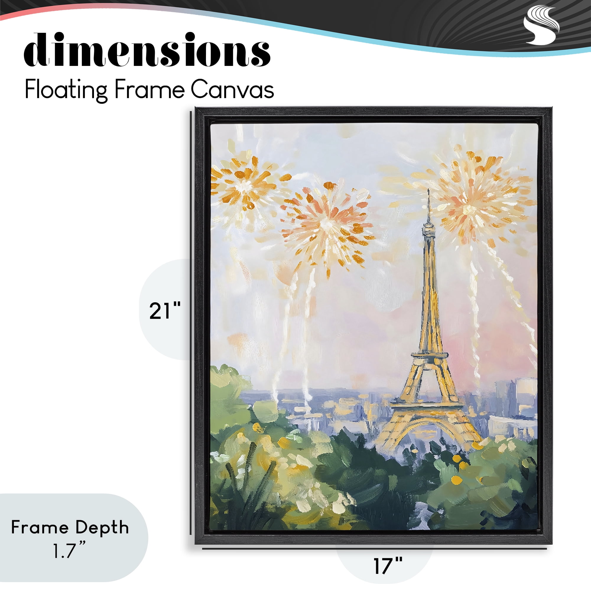 Stupell Industries Fireworks in Paris Black Framed Floater Canvas Wall Art, design by The Prints Vibe
