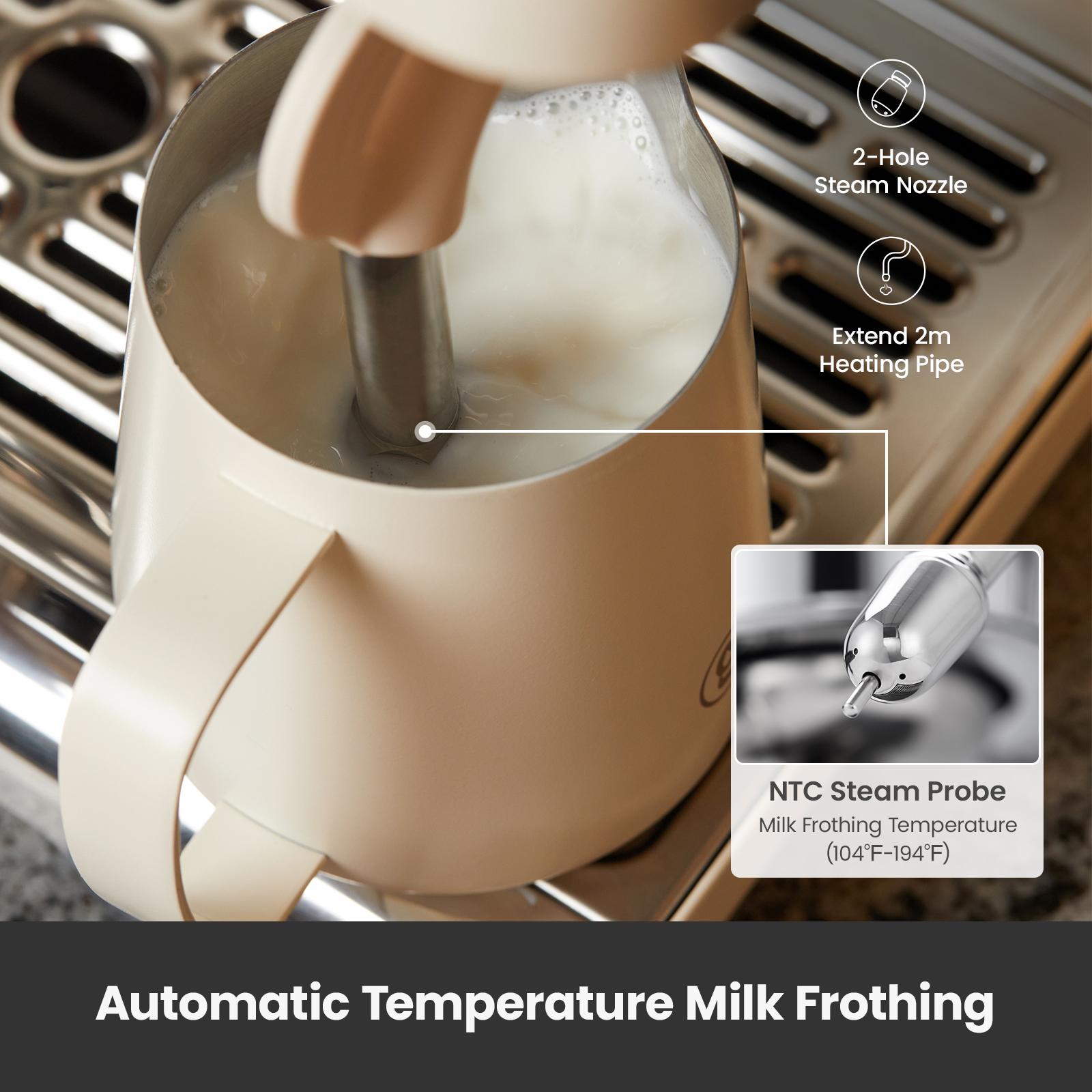 Gemilai G3028A Espresso Machine, 15 Bar Professional Coffee Maker with Adjustable OPV & Automatic Milk Frother, PID Temperature Control, 57oz Tank, 550ml Boiler for Cappuccino, White