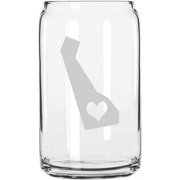 Delaware Heart States Etched 16oz Libbey Can Glass