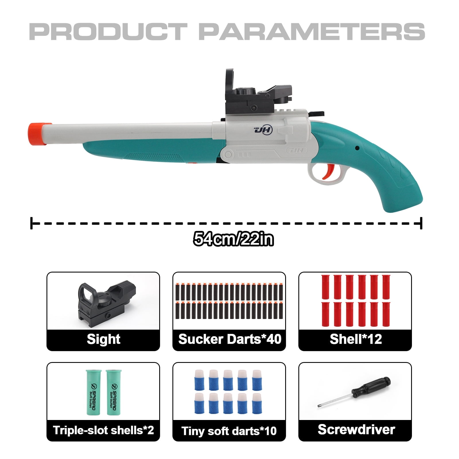 22in Dart Blaster – Manual Loading Double Barrel Foam Blaster Soft Dart Blaster for 14+ Years Old