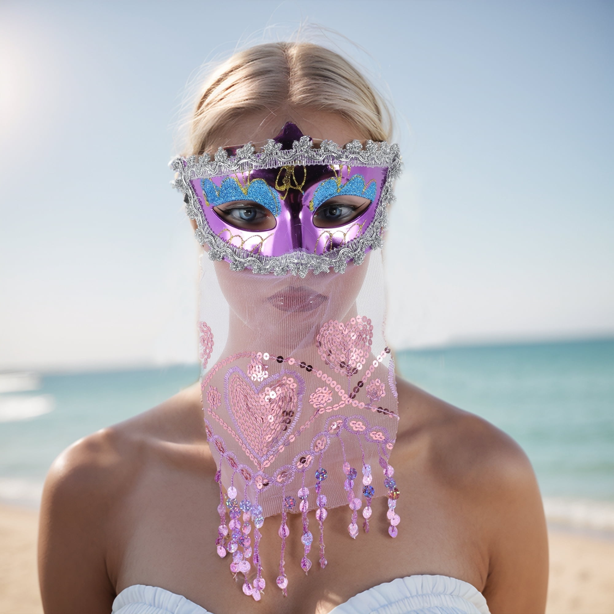 Unique Bargains 1 Pack Elegant Veiled Half Face Party Mask Purple