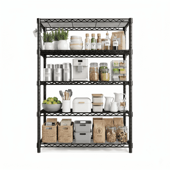 PrimeZone 5-Tier Wire Storage Shelves, Adjustable Metal Shelf Rack Unit Organizer, Heavy Duty Wire Shelf for Garage Warehouse Office Restaurant Kitchen,36"W x 14"D x 72"H, Black