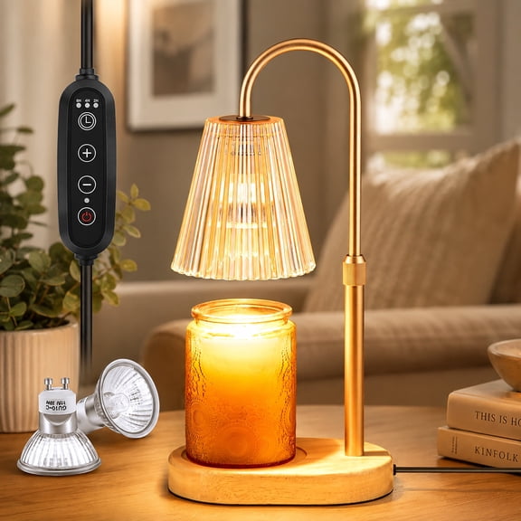 BEEPRINCESS Candle Warmer Lamp with 2/4/8H Timer & 4-Level Dimmer, Adjustable Height for Jar Candles, Amber, 2 GU10 Bulbs