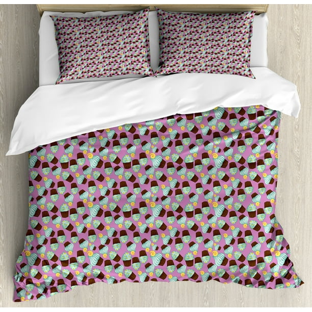 Cupcake Duvet Cover Set Queen Size Sweet Cake With Blueberry - Mint Green And Yellow Bedding Cupcake Duvet Cover Set Queen Size Sweet Cake With Blueberry - Mint Green And Yellow Bedding