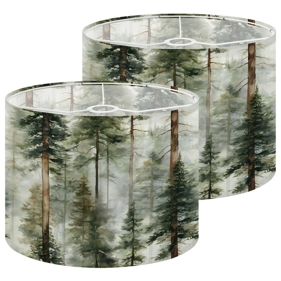 Lampshades 2 Pack Misty Forest Tall Pine Trees Watercolor Style 13"x13"x10" Light Shade for Table Lamps Floor Lamp Shades Lampshade Replacement Easy Assembly