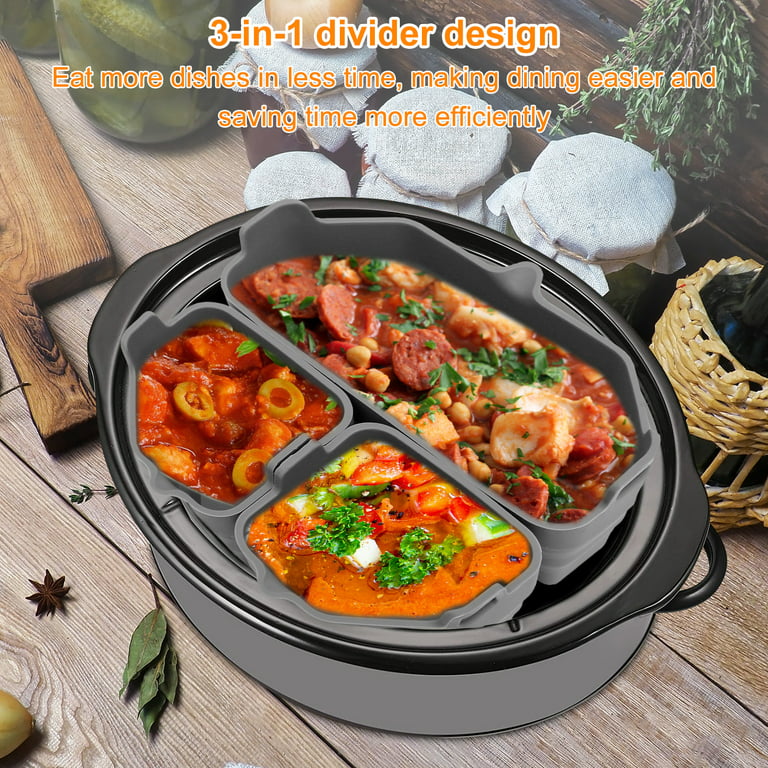 Slow Cooker Divider Liner Reusable & Leakproof Silicone Crockpot Divider  insert Cooking Liner for 6 Quart Pot 