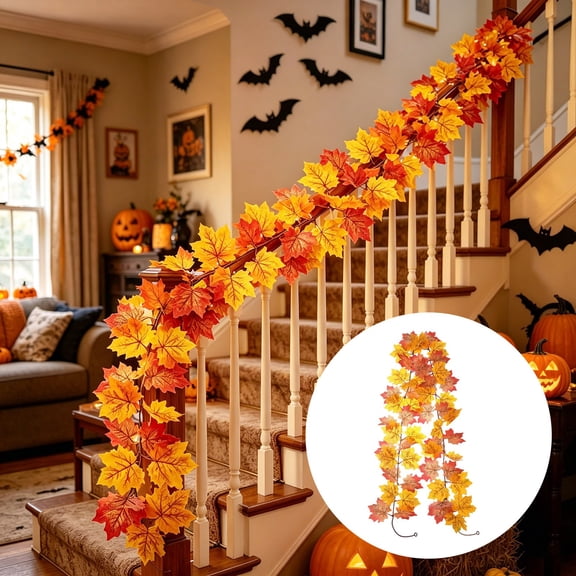 Simulation Autumn Hanging Maple Garland, Fall Leaf Vine Decoration, Flexible Seasonal Foliage Display, Fireplace Wall Porch Decor, Indoor Outdoor Thanksgiving Halloween Accent