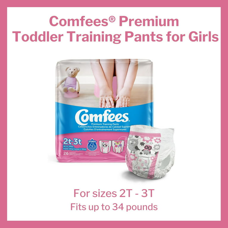 Comfees Training Pants for Girls, DriNite 12-hr Leakage Protection, 2T-3T,  26 Count, 6 Packs, 156 Total 