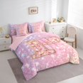 thumbnail image 3 of Feelyou Initial P Letter Bedding Comforter Set 7 Pieces for Kids, Girly Pink Cartoon Full Bedding Set, Fashion Bling Stars Reversible Fitted Sheet Flat Sheet, Lightweight Room Decor, 3 of 8