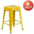 thumbnail image 3 of Flash Furniture 4 Pack Commercial Grade 24" High Backless Yellow Metal Indoor-Outdoor Counter Height Stool with Square Seat, 3 of 14