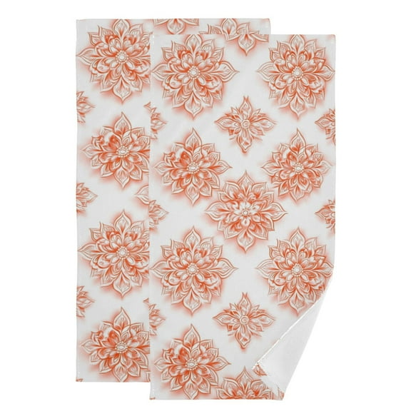 Orange Floral Design Decoration Hand Towel Absorbent Bath Towels for Bathroom Sports Gym(28.3" X 14.4") Set of 2