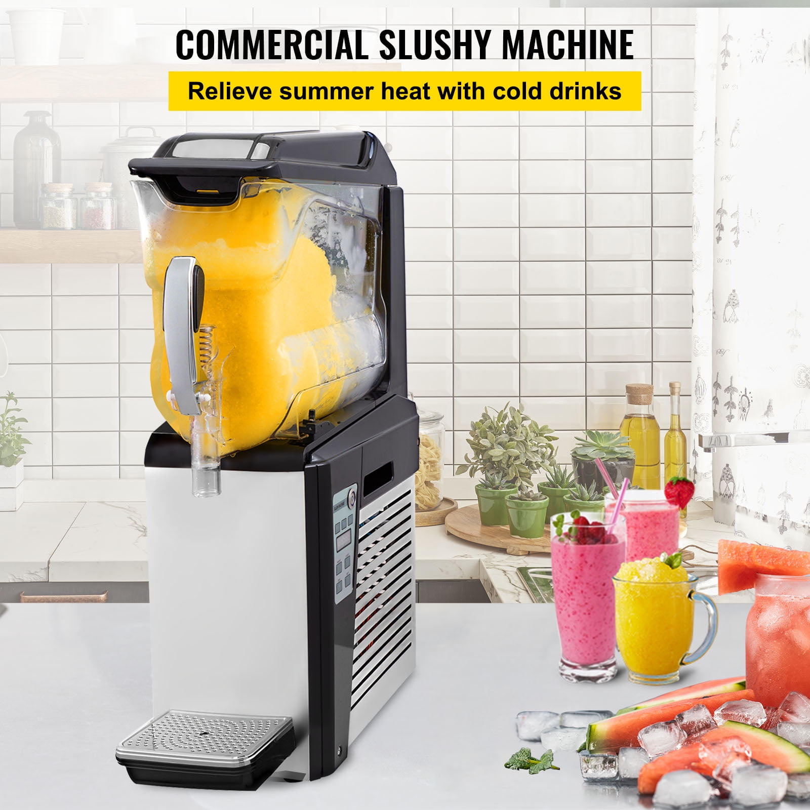 KFFKFF Commercial Slushy Machine 10L Margarita Frozen Drink Maker 500W Automatic Clean Day and Night Modes for Supermarkets Cafes Restaurants Snack Bar, Sliver