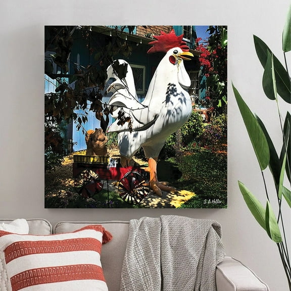 LAWN CHICKEN by photographer Steven A. Heller - 14"x14" Canvas Artwork - Multi-Color 30 x 30