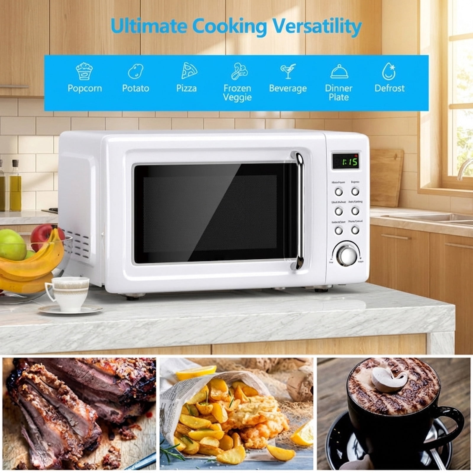 RUIE Retro Microwave Oven,700W 0.7 Cu.ft Countertop Microwave with 5 Power Levels and 8 Auto Cook Menus,LED Display,Child Lock,Compact Microwave for Apartment Dorm Office