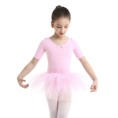 

iiniim Toddler Girls Tutu Dress Ballet Dance Leotard Short Sleeves Tulle Dress Gymnastics Bodysuit