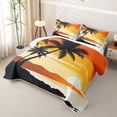 thumbnail image 3 of jejeloiu Retro Sunset Palm Quilt Full For Girls,Tropical Beach Silhouette Full Bedspread Sets,Orange Black,3-Piece, 3 of 7