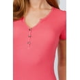 thumbnail image 3 of Saronite Basics Henley Butto Down Ribned Short Sleeve Cotton Shirt Top (Women's), 3 of 4
