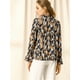 thumbnail image 5 of Blusa con cuello En V y lazo floral Allegra K camisa de manga larga con volantes y trompeta Naranja azul M, 5 of 6