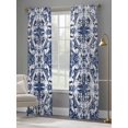 thumbnail image 4 of Navy Blue Boho Semi Sheer Window Curtains 84 Inches Long, Ehtnic Abstract Art Modern Geometric Rod Pocket Voile Chiffon Curtain Light Filtering Drapes for Living Room, Kitchen, 52"x84", 2 Panels, 4 of 9