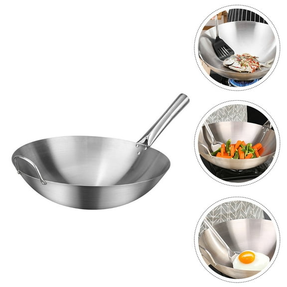 Sparsain 1pc Stainless Steel Single Handle Wok Practical Kitchen Utensil Wok (Silver)