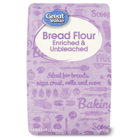 Great Value Enriched and Unbleached Bread Flour, 5LB Bag