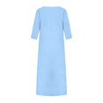 thumbnail image 3 of CHOK Robe en Coton et Lin pour Femmes Manches Mi-Longues Midi Décontractée Grande Taille Tunique Robe Ample Col Rond Longue, 3 of 7