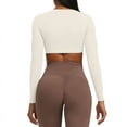 thumbnail image 4 of Inadays Long Sleeve Crop Tops for Women Sienna Twist Deep V Workout Crop T Shirt Top, Milk Apricot, XL, 4 of 8