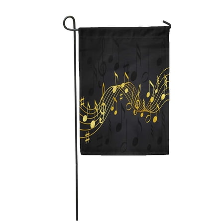 KDAGR Black Gold Music Notes on Solid Pattern White Flowing Garden Flag Decorative Flag House Banner 12x18 inch
