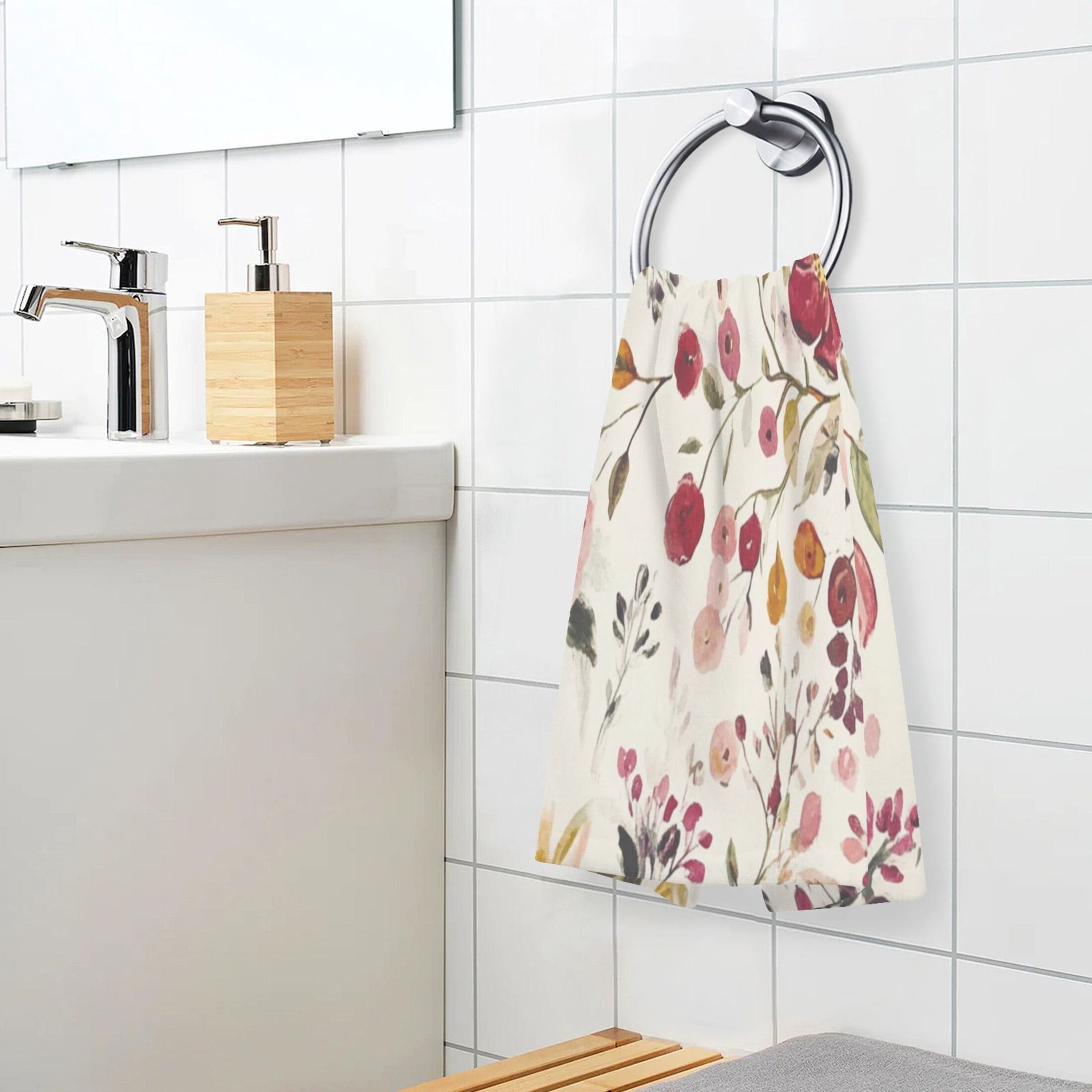 2 Pcs Absorbent Face Towel Bath Hand Towels Soft Breathable Cotton Towel Set for Bathroom Kitchen Hotel Spa Decor Vintage Floral Print Pattern