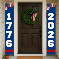 250th Anniversary Decorations 250 years Outdoor Patriotic Memorial Day Decor, Independence Day Hanging American Flag and Banner Wreath